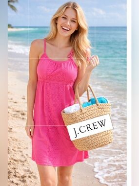 J Crew pink cotton eyelet summer mini dress